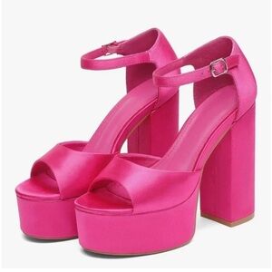 NWT! Hot Pink Satin BARBIECORE Chunky Platform open toe high Heels Size 6